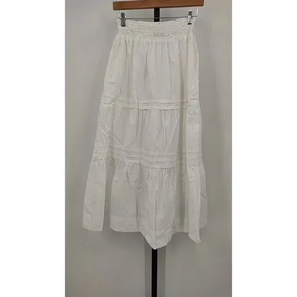 Quince Women 100% Organic Cotton Poplin Tiered Maxi Skirt White S - Picture 2 of 2